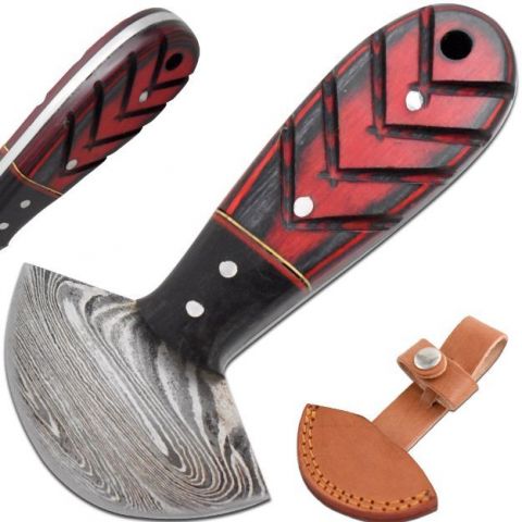 Wild Turkey Handmade Real Damascus Full Tang Ulu Blade Cutter (DM-3345-5)